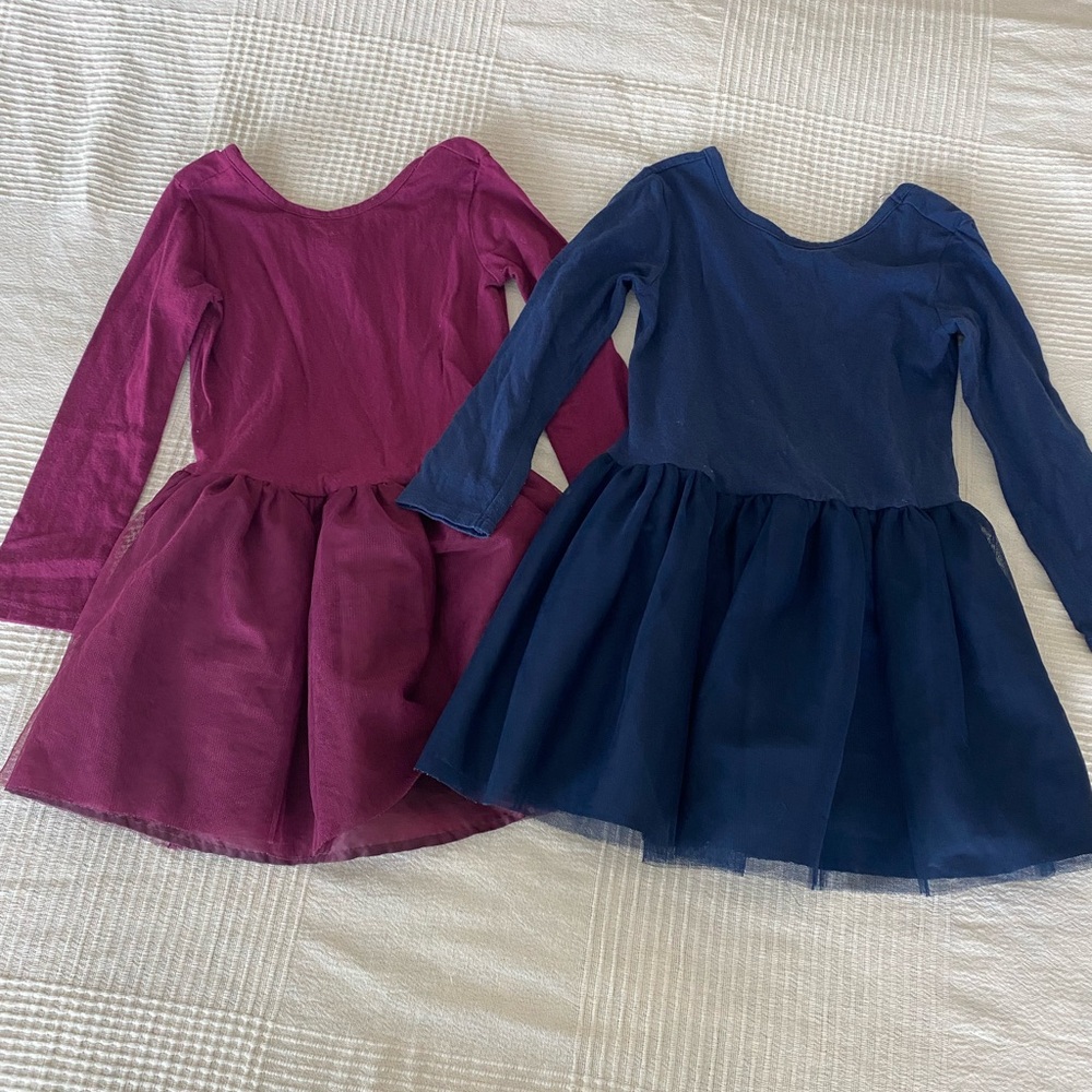 4T - Set of Two Long Sleeve Dresses - Purple and Blue